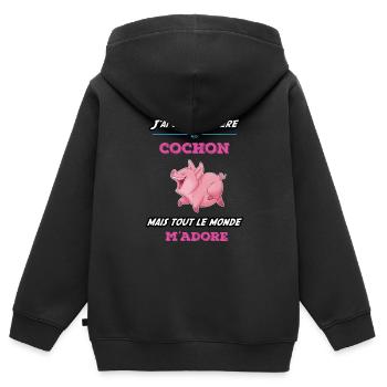 Caractère de cochon - Sweat Premium à capuche zippé enfant bio - noir - Dos - AI Model Kid Male (0cm)