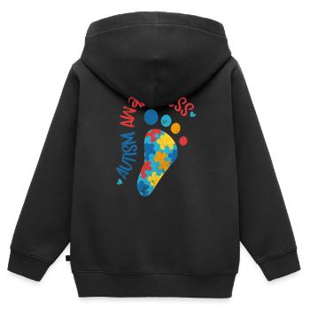 AUTISMUS BEWUSST LIEBE KIND BEGABT SPRUCH MOTIVE - Kinder Premium Organic Zip Hoodie - Schwarz - Hinten - AI Model Kid Male (0cm)