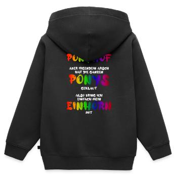 Das Leben ist ein Ponyhof - Kinder Premium Organic Zip Hoodie - Schwarz - Hinten - AI Model Kid Male (0cm)
