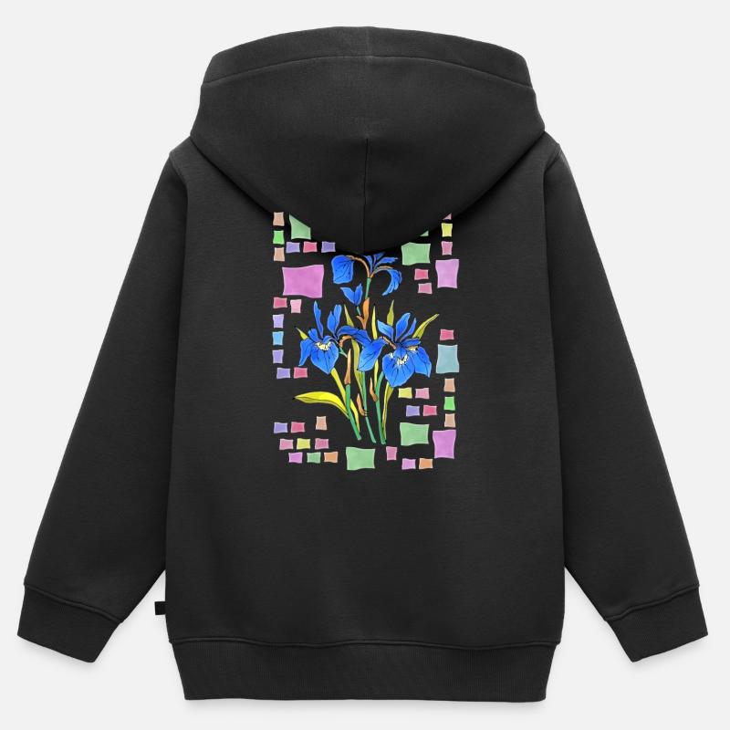 Fleur - Sweat Premium à capuche zippé enfant bio - noir