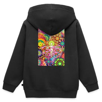 Farbenfrohe Muster - Kinder Premium Organic Zip Hoodie - Schwarz - Hinten - AI Model Kid Male (0cm)