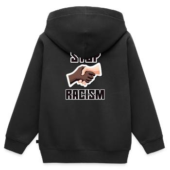 Stop au racisme Poignée de main noire - Sweat Premium à capuche zippé enfant bio - noir - Dos - AI Model Kid Male (0cm)