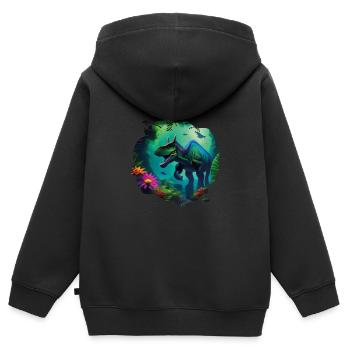 Dino im Jungle - Kinder Premium Organic Zip Hoodie - Schwarz - Hinten - AI Model Kid Male (0cm)