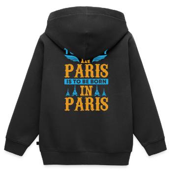 ÉTUDIER À PARIS, C’EST NAÎTRE À PARIS - Sweat Premium à capuche zippé enfant bio - noir - Dos - AI Model Kid Male (0cm)
