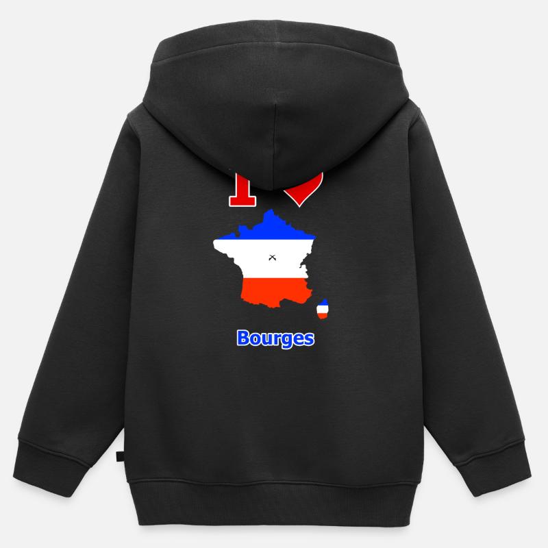 Carte du drapeau de la France avec la ville de Bourges - Sweat Premium à capuche zippé enfant bio - noir