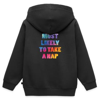 Am wahrscheinlichsten, um ein Nickerchen zu machen - Kinder Premium Organic Zip Hoodie - Schwarz - Hinten - AI Model Kid Male (0cm)