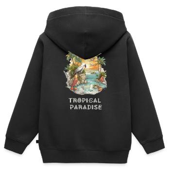 Paradis Tropical - Sweat Premium à capuche zippé enfant bio - noir - Dos - AI Model Kid Male (0cm)