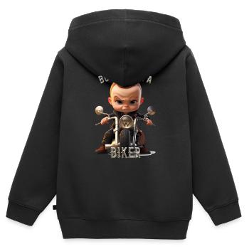 Né pour être un motard - Sweat Premium à capuche zippé enfant bio - noir - Dos - AI Model Kid Male (0cm)