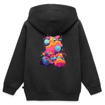 Hypnotisches Universum: Farben und Formen im Erwachen - Kinder Premium Organic Zip Hoodie - Schwarz - Hinten - AI Model Kid Male (0cm)