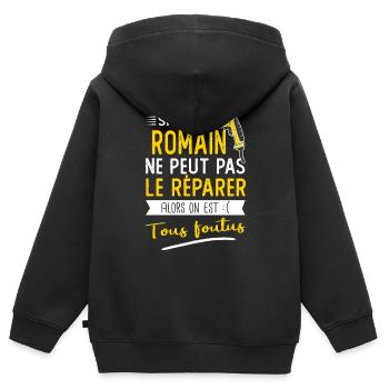 Romain Si romain ne peut pas le réparer - Sweat Premium à capuche zippé enfant bio - noir - Dos - AI Model Kid Male (0cm)