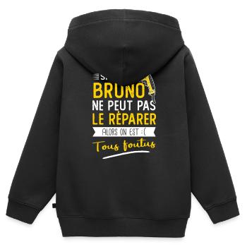 Bruno Si bruno ne peut pas le réparer - Sweat Premium à capuche zippé enfant bio - noir - Dos - AI Model Kid Male (0cm)