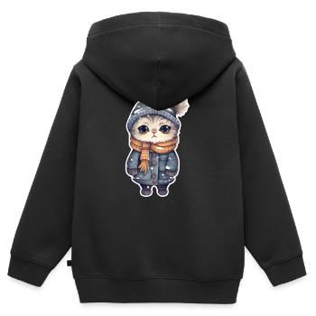 Katze mit Mütze, Schal und Jacke - Kinder Premium Organic Zip Hoodie - Schwarz - Hinten - AI Model Kid Male (0cm)