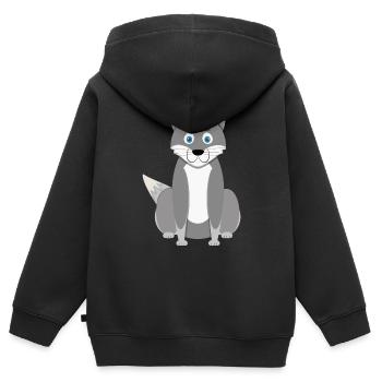 Loup de dessin animé - Sweat Premium à capuche zippé enfant bio - noir - Dos - AI Model Kid Male (0cm)