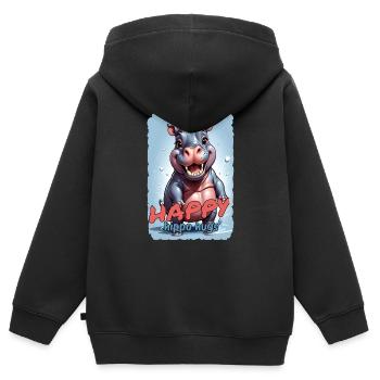 happy 3 - Sweat Premium à capuche zippé enfant bio - noir - Dos - AI Model Kid Male (0cm)