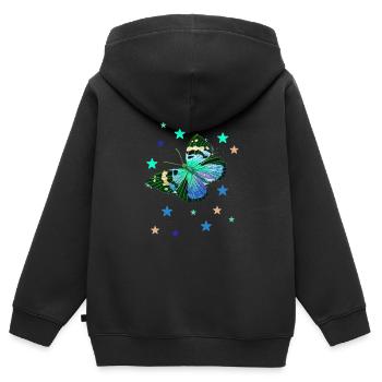 Schmetterling, Sterne, bunt, blau,falter - Kinder Premium Organic Zip Hoodie - Schwarz - Hinten - AI Model Kid Male (0cm)