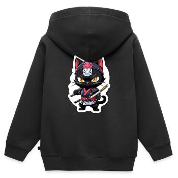 Ninja Cat - Samurai Kitten - Kids Premium Organic Zip-up Hoodie - black - Back - AI Model Kid Male (0cm)