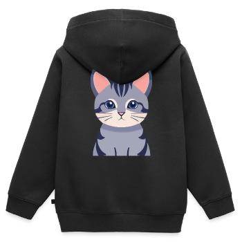 graue Katze süß - Kinder Premium Organic Zip Hoodie - Schwarz - Hinten - AI Model Kid Male (0cm)