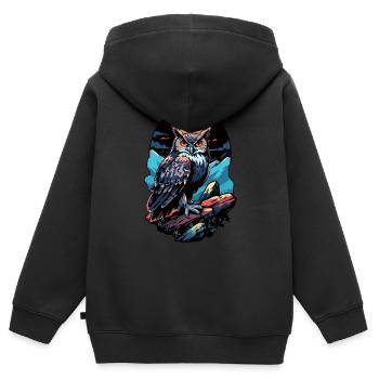 Große Eule Uhu bei Mondlicht - Kinder Premium Organic Zip Hoodie - Schwarz - Hinten - AI Model Kid Male (0cm)