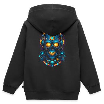Futuristischer Blaugold-Totenkopf - Kinder Premium Organic Zip Hoodie - Schwarz - Hinten - AI Model Kid Male (0cm)