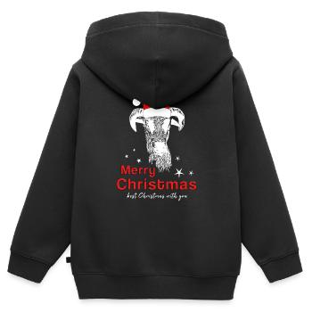 Joyeux Noël Bélier Joyeux Noël - Sweat Premium à capuche zippé enfant bio - noir - Dos - AI Model Kid Male (0cm)