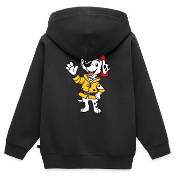 Frecher gefleckter Welpe in gelber Jacke - Kinder Premium Organic Zip Hoodie - Schwarz - Hinten - AI Model Kid Male (0cm)