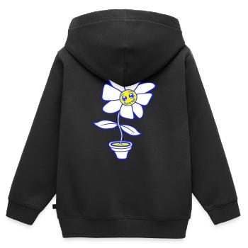 Petit Pot De Fleurs Visage Heureux Drôle - Sweat Premium à capuche zippé enfant bio - noir - Dos - AI Model Kid Male (0cm)