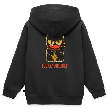 Chat chanceux et malchanceux - Sweat Premium à capuche zippé enfant bio - noir - Dos - AI Model Kid Male (0cm)