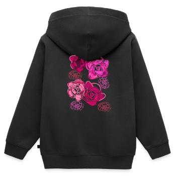 Roses, fleurs, illustration, rose - Sweat Premium à capuche zippé enfant bio - noir - Dos - AI Model Kid Male (0cm)