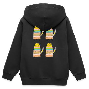 Boucles de chat quadruples - Sweat Premium à capuche zippé enfant bio - noir - Dos - AI Model Kid Male (0cm)