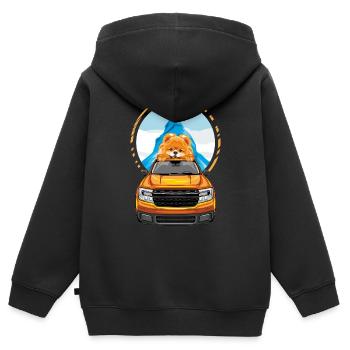 Drôle de chien de Poméranie voyageant dans un pick-up - Sweat Premium à capuche zippé enfant bio - noir - Dos - AI Model Kid Male (0cm)