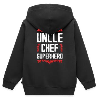Oncle Super-héros - Sweat Premium à capuche zippé enfant bio - noir - Dos - AI Model Kid Male (0cm)