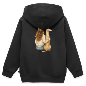 Woman with Greyhound – Watercolor Back View - Kids Premium Organic Zip-up Hoodie - black - Back - AI Model Kid Male (0cm)