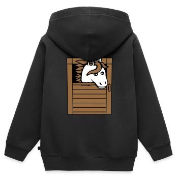 Licorne Cheval Cheval Écurie Poney Cheval Peeps Mignon - Sweat Premium à capuche zippé enfant bio - noir - Dos - AI Model Kid Male (0cm)