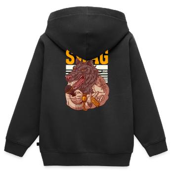 Rapper mit Wolfskopf und Tattoos - Kinder Premium Organic Zip Hoodie - Schwarz - Hinten - AI Model Kid Male (0cm)