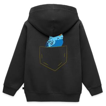 Perruche - Dans la poche poitrine / poche de chemise - Sweat Premium à capuche zippé enfant bio - noir - Dos - AI Model Kid Male (0cm)