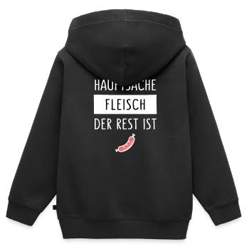 HAUPTSACHE FLEISCH DER REST IST WURST - Kinder Premium Organic Zip Hoodie - Schwarz - Hinten - AI Model Kid Male (0cm)