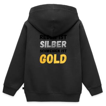 REDEN IST SILBER SCHWEIGEN IST GOLD - Kinder Premium Organic Zip Hoodie - Schwarz - Hinten - AI Model Kid Male (0cm)