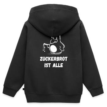 ZUCKERBROT IST AUS - Kinder Premium Organic Zip Hoodie - Schwarz - Hinten - AI Model Kid Male (0cm)