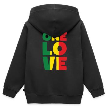 Rastafari ONE LOVE Reggae Style - Sweat Premium à capuche zippé enfant bio - noir - Dos - AI Model Kid Male (0cm)