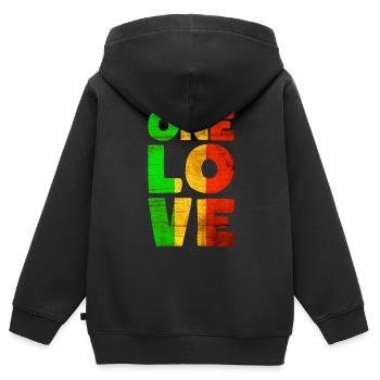 Rastafari ONE LOVE Reggae Style - Sweat Premium à capuche zippé enfant bio - noir - Dos - AI Model Kid Male (0cm)