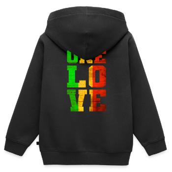 ONE LOVE Reggae Musique - Sweat Premium à capuche zippé enfant bio - noir - Dos - AI Model Kid Male (0cm)