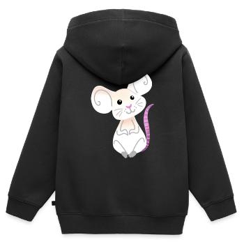 Hand gezeichnete weiße Maus sitzend - Kinder Premium Organic Zip Hoodie - Schwarz - Hinten - AI Model Kid Male (0cm)