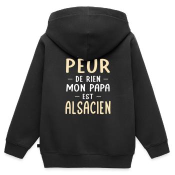 Je n'ai peur de rien mon papa est Alsacien - Sweat Premium à capuche zippé enfant bio - noir - Dos - AI Model Kid Male (0cm)
