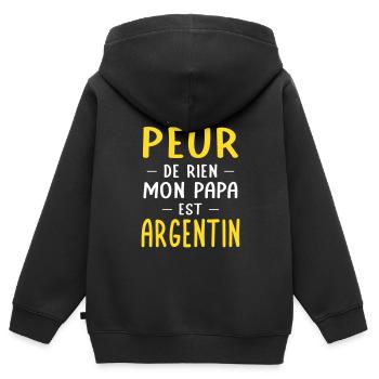 Je n'ai peur de rien mon papa est Argentin - Sweat Premium à capuche zippé enfant bio - noir - Dos - AI Model Kid Male (0cm)