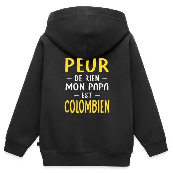 Je n'ai peur de rien mon papa est Colombien - Sweat Premium à capuche zippé enfant bio - noir - Dos - AI Model Kid Male (0cm)
