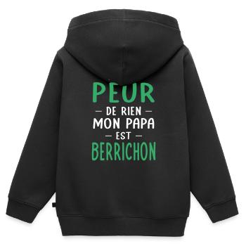 Je n'ai peur de rien mon papa est Berrichon - Sweat Premium à capuche zippé enfant bio - noir - Dos - AI Model Kid Male (0cm)