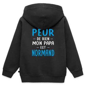 Je n'ai peur de rien mon papa est Normand - Sweat Premium à capuche zippé enfant bio - noir - Dos - AI Model Kid Male (0cm)