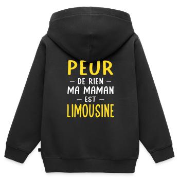 Je n'ai peur de rien ma maman est Limousine - Sweat Premium à capuche zippé enfant bio - noir - Dos - AI Model Kid Male (0cm)