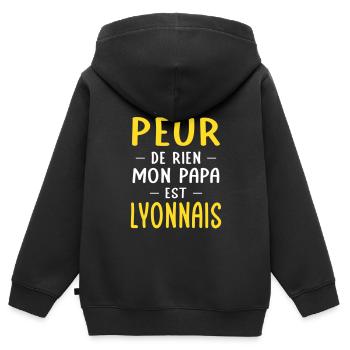 Je n'ai peur de rien mon papa est Lyonnais - Sweat Premium à capuche zippé enfant bio - noir - Dos - AI Model Kid Male (0cm)