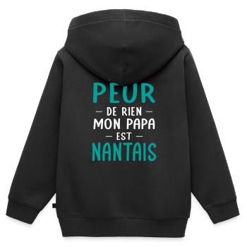Je n'ai peur de rien mon papa est Nantais - Sweat Premium à capuche zippé enfant bio - noir - Dos - AI Model Kid Male (0cm)